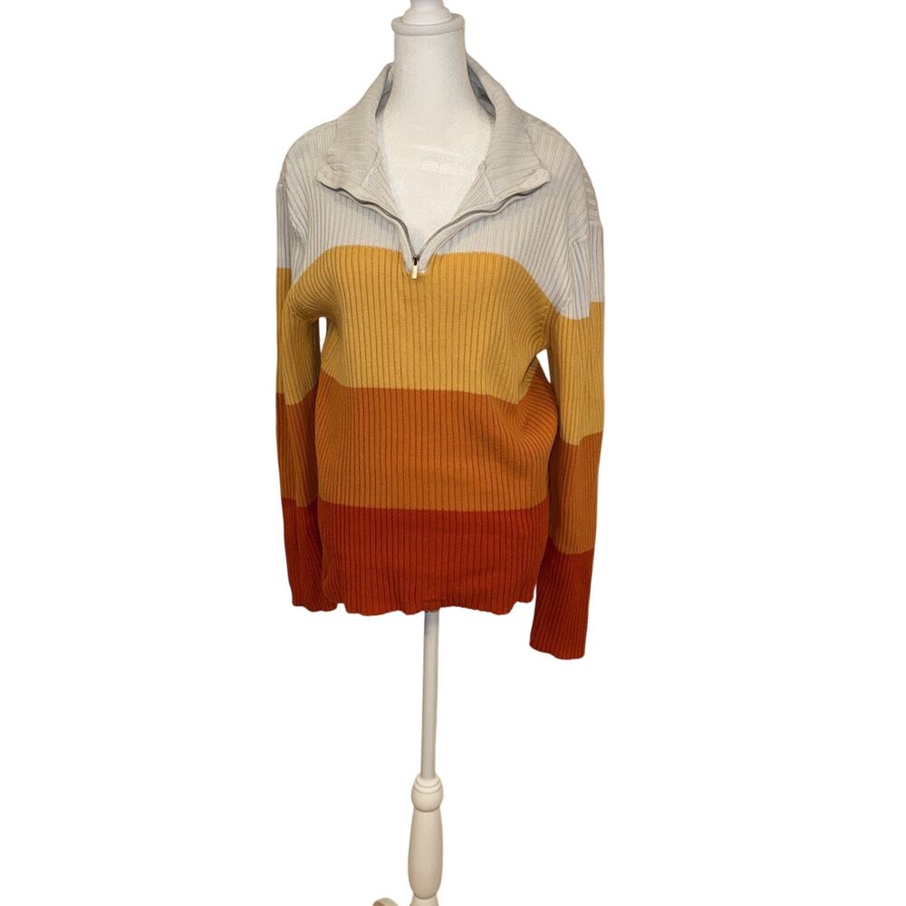 Liz Claiborne Women's XL Mock Neck Knit Sweater 1/4 Zip Sunset Color Block